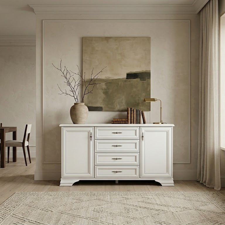 Comoda 2 Usi Si 4 Sertare Kenza, Alb 154.5 Cm