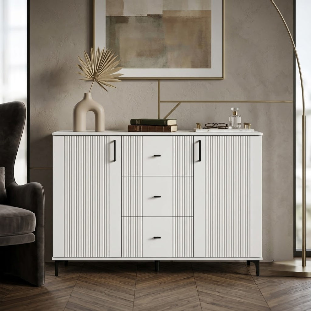 Comoda 2 Usi Si 3 Sertare Loren, Vopsit Alb 140 Cm