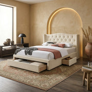 pat-tapitat-marbello-cu-sertare-si-suport-saltea bej 160 x 200 cm #variant:bej #variant:160-x-200-cm