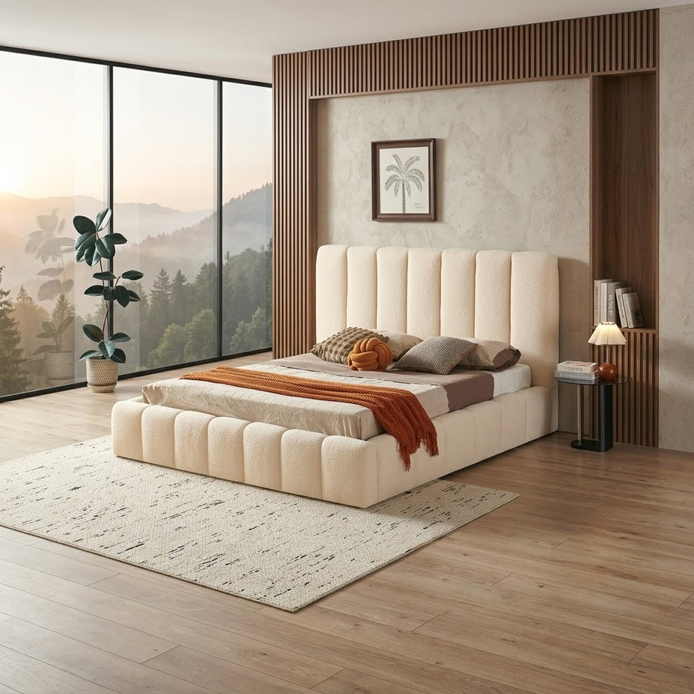 Pat Tapitat Corallo Dimensiune Saltea 140 x 200 Somiera Rabatabila, Boucle Crem
