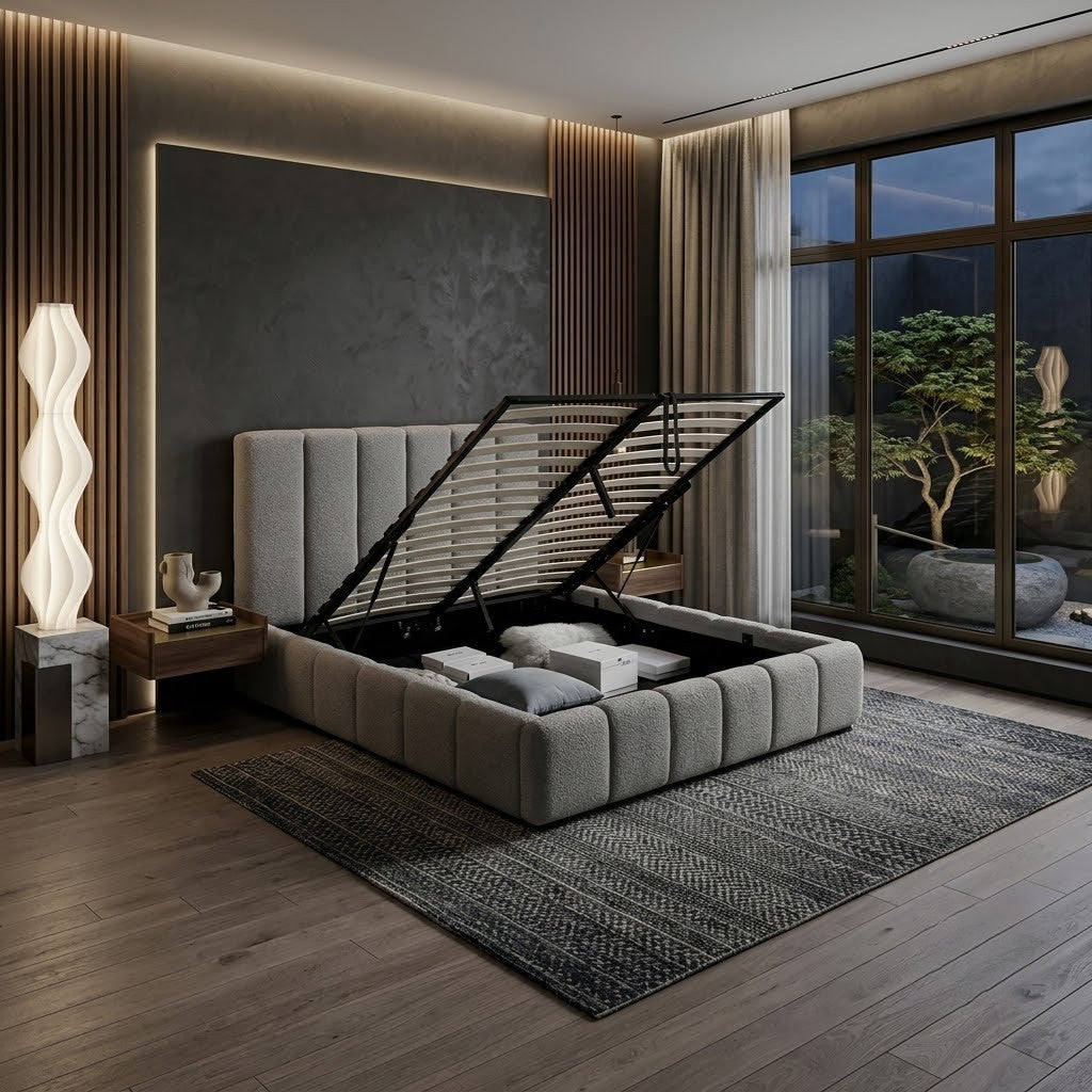 Pat Tapitat Corallo Dimensiune Saltea 160 x 200 Somiera Rabatabila, Boucle Gri