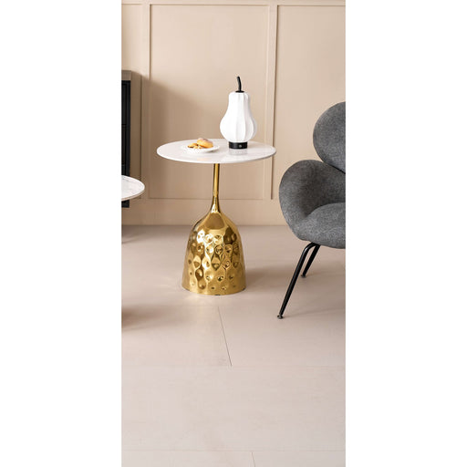 Masa Cafea Lucera Rotunda Alb Si Auriu  50 x 60 Cm