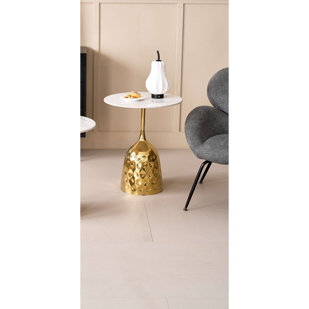 Masa Cafea Lucera Rotunda Alb Si Auriu  50 x 60 Cm