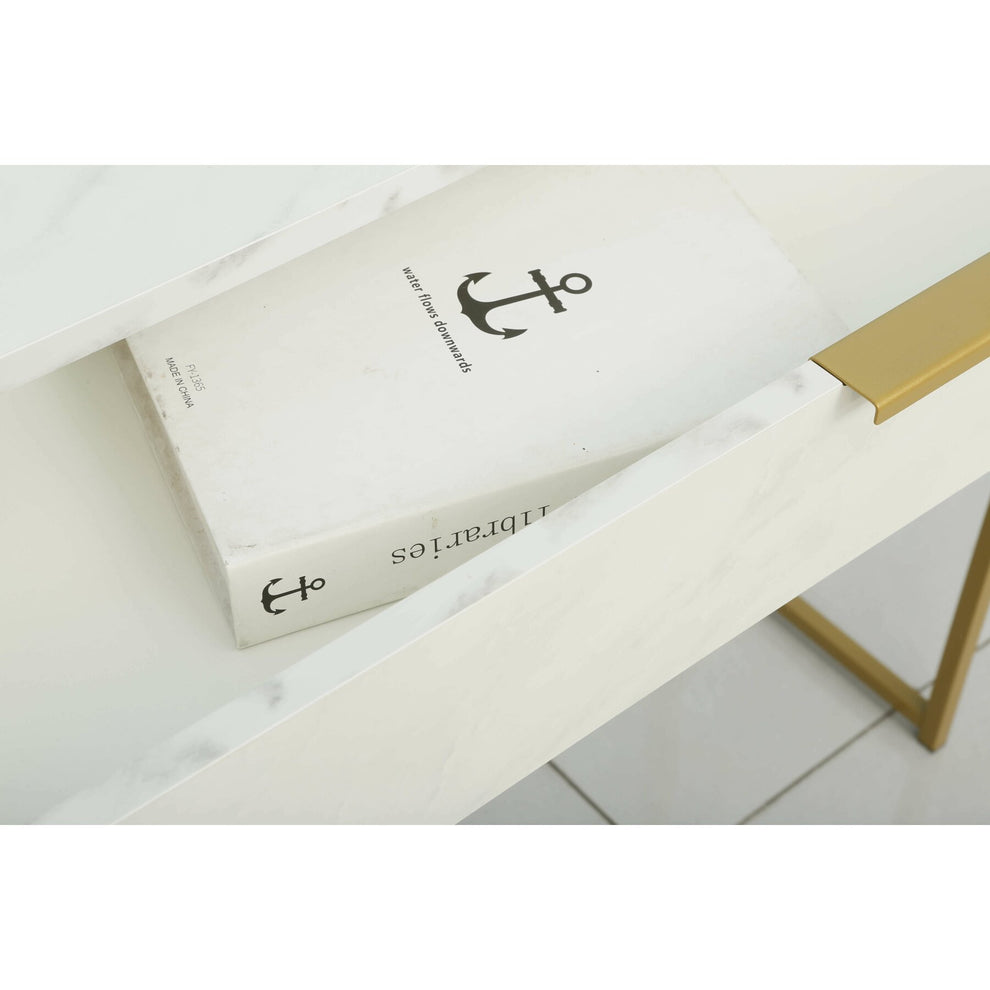 Consola Burgia, Finisaj Marmura, Alb Auriu, 80 Cm