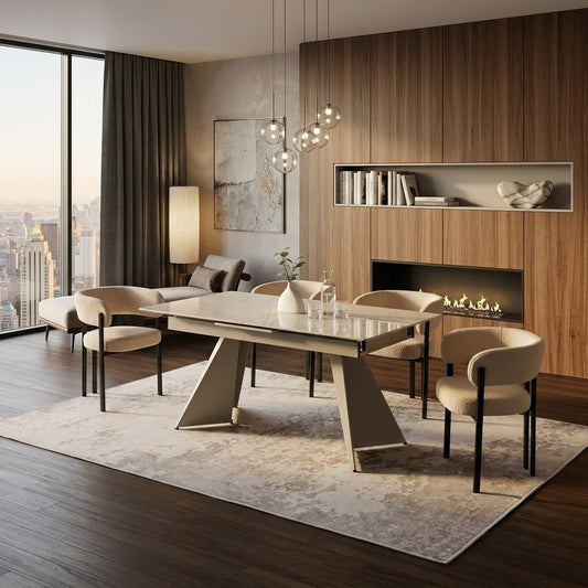 Masa Bacarro Extensibila, Alb Travertin 160-200 x 90 x 76 Cm
