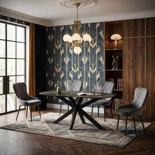 Masa Ovala Millas, Negru Si Negru Sand 160 x 90 x 76 Cm