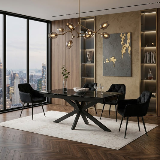 Masa Kaviar Extensibila Negru Si Negru Marmura, 160-240 x 90 x 76 Cm