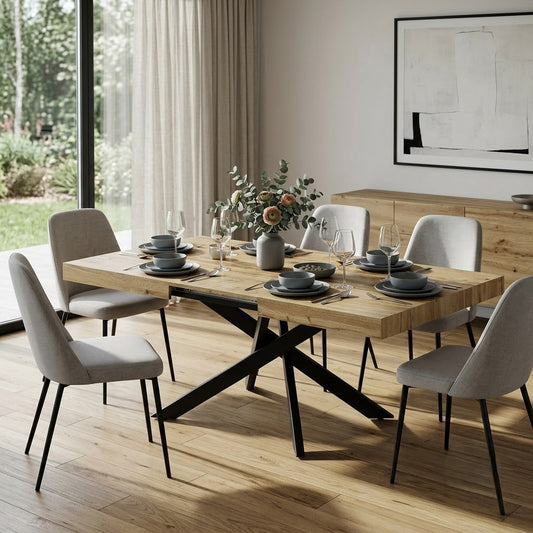 Masa Valhalla Extensibila Stejar Si Negru 145-175-205x90 x 76 cm