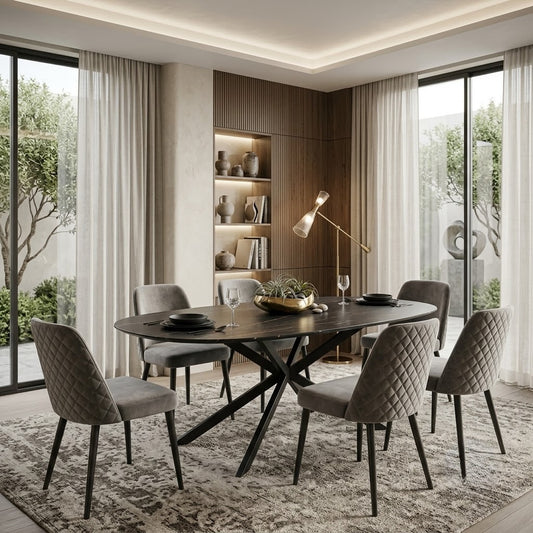 Masa Ovala Millas, Negru Si Negru Sand 160 x 90 x 76 Cm