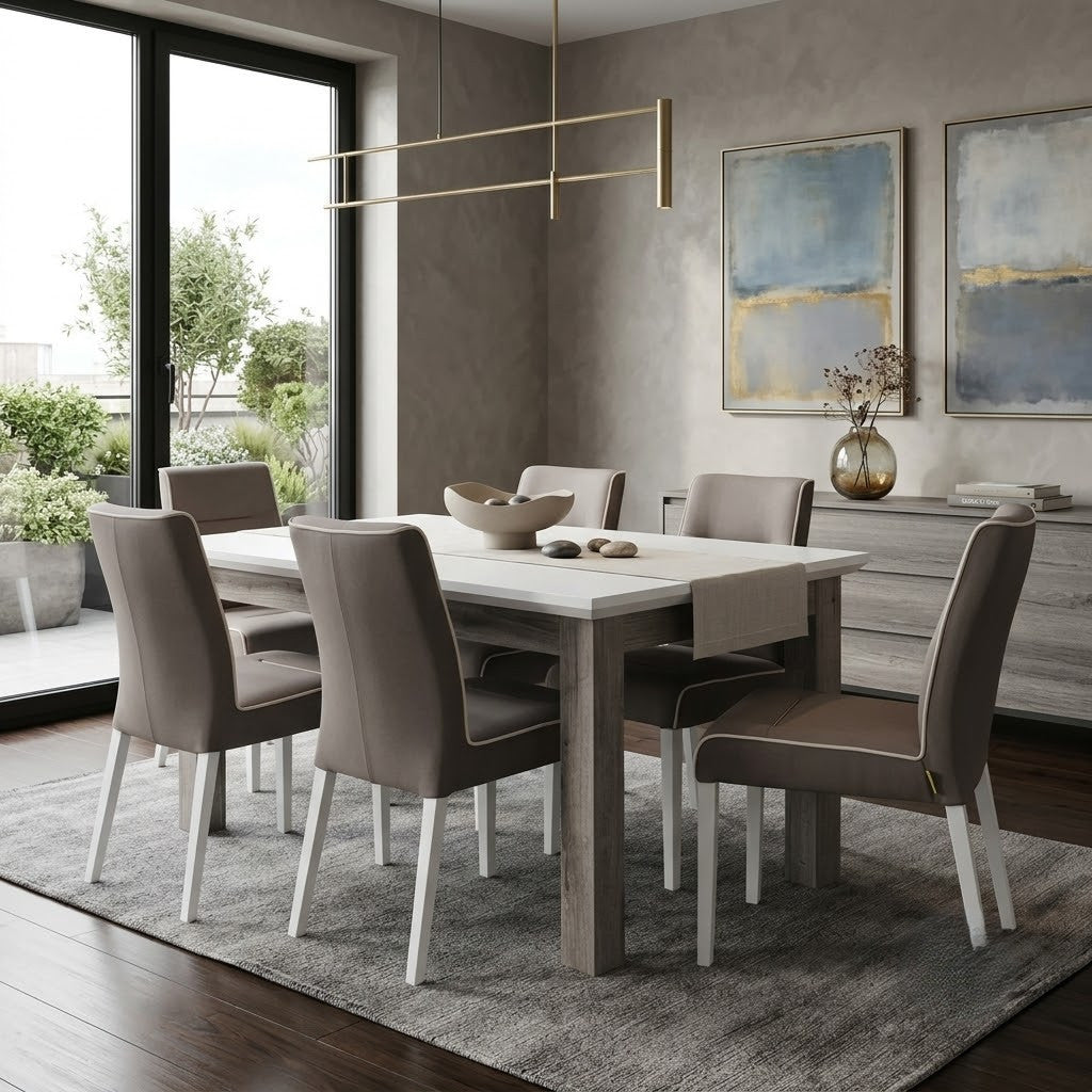 Set Masa Extensibila Fiona Cu 6 Scaune, Alb, 160/210  x 78 x 90 Cm