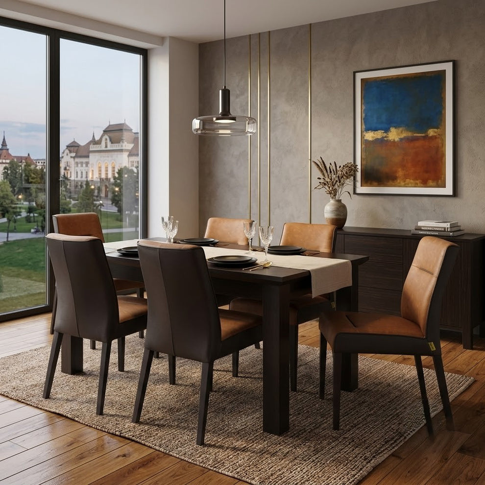 Set masa extensibila Fiona cu 6 Scaune, Brun inchis, 160/210 x 78 x 90 cm
