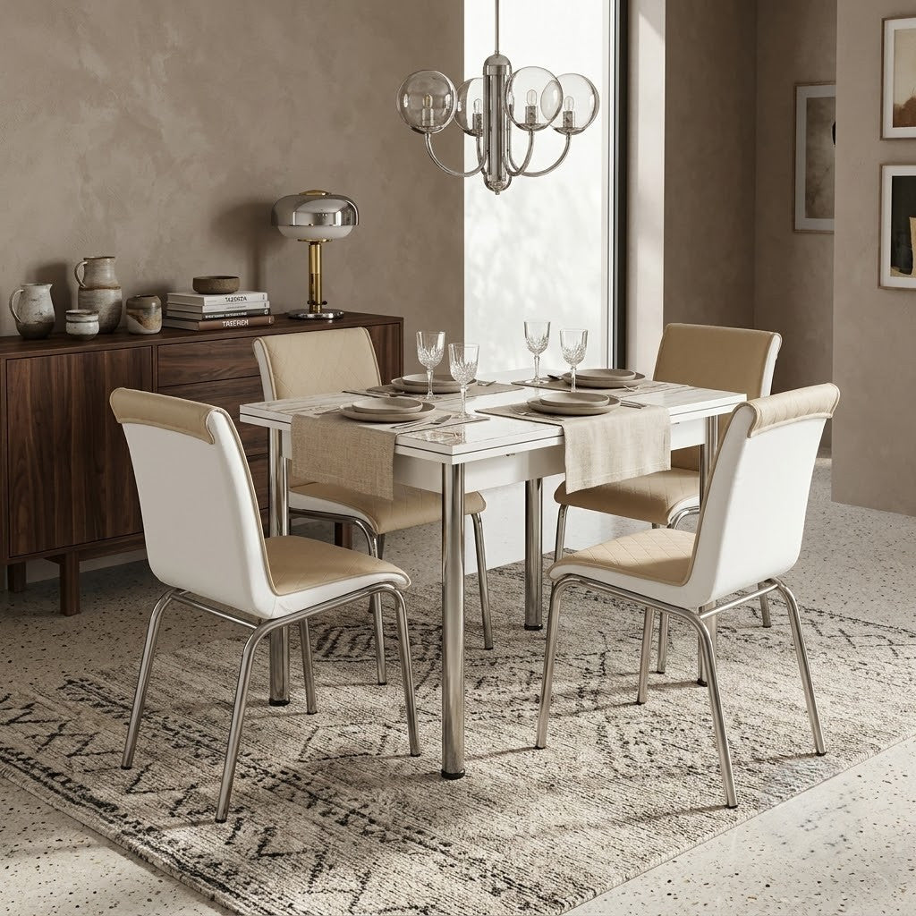 Set Masa Extensibila cu 4 Scaune Tanya, Multicolor, 110/170 x 70 cm.