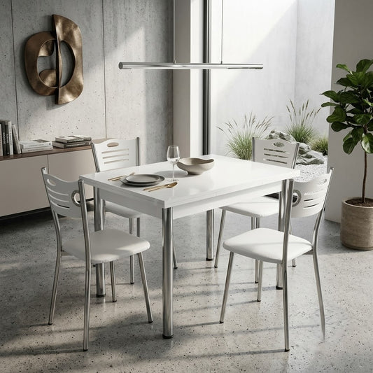 Set Masa Extensibila cu 4 Scaune  Artemis, Alb