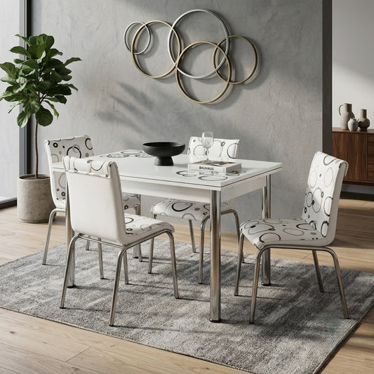 Set Masa Extensibila cu 4 Scaune Globe, Alb, 110/170 x 70 cm.