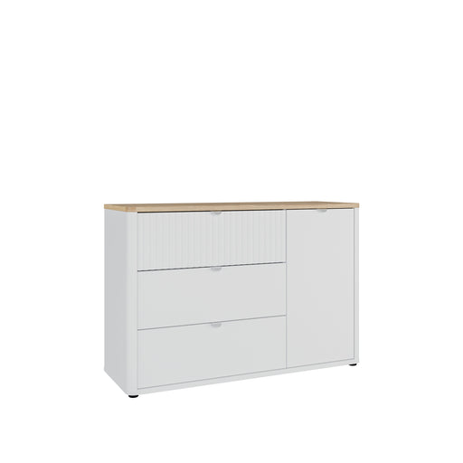 Comoda 3 Sertare Si 1 Usa Bestday, Mauvella oak Si Alb, 123.1 Cm
