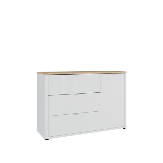 Comoda 3 Sertare Si 1 Usa Bestday, Mauvella oak Si Alb, 123.1 Cm