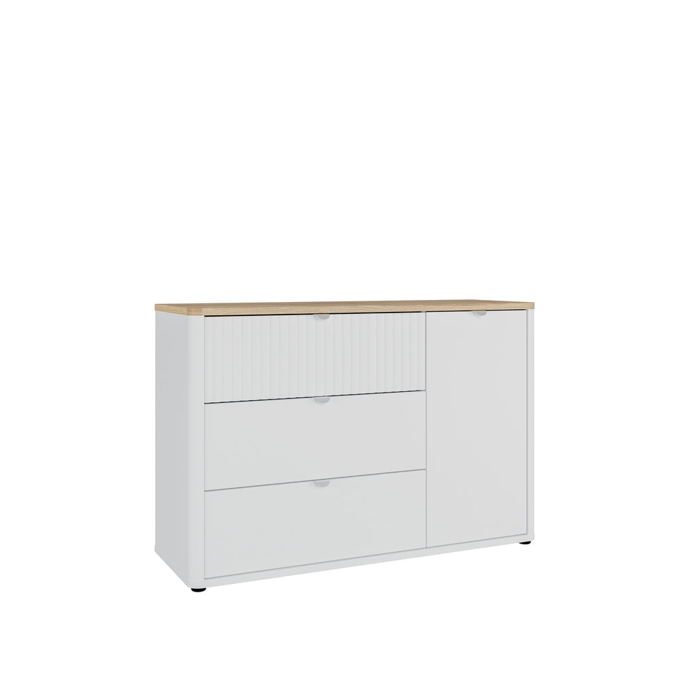 Comoda 3 Sertare Si 1 Usa Bestday, Mauvella oak Si Alb, 123.1 Cm