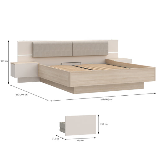 Pat Cu Noptiere Pineapple, Somiera Rabatabila, Cu LED, Riva Oak Si Sand 180 x 200 cm
