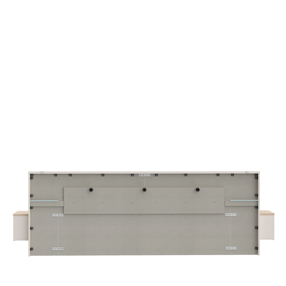 Pat Cu Noptiere Pineapple, Somiera Rabatabila, Cu LED, Riva Oak Si Sand 180 x 200 cm