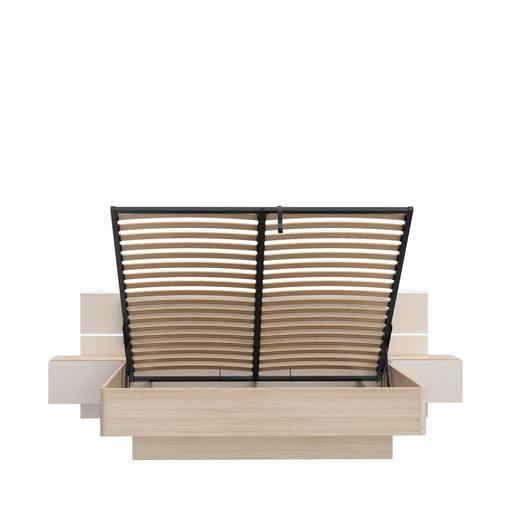 Pat Cu Noptiere Pineapple, Somiera Rabatabila, Cu LED, Riva Oak Si Sand 180 x 200 cm