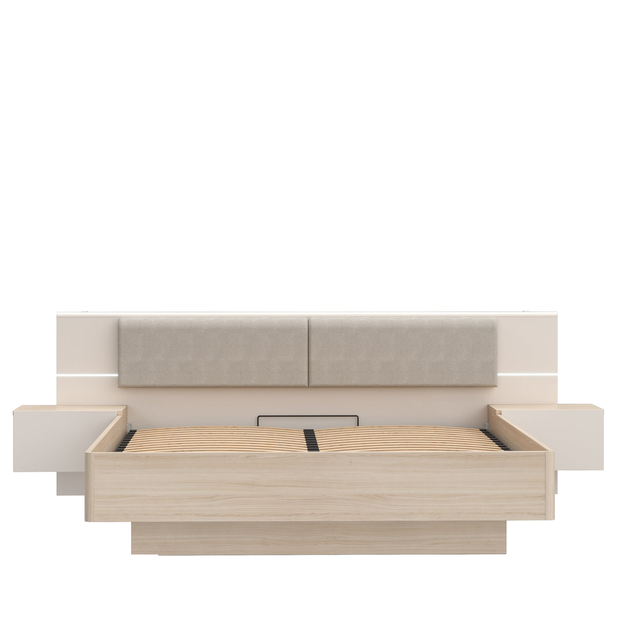 Pat Cu Noptiere Pineapple, Somiera Rabatabila, Cu LED, Riva Oak Si Sand 180 x 200 cm