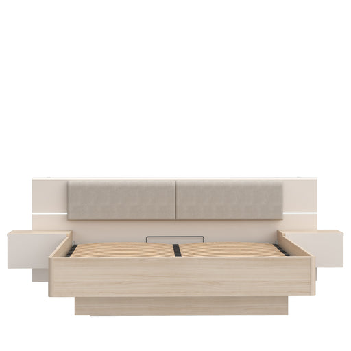 Pat Cu Noptiere Pineapple, Somiera Rabatabila, Cu LED, Riva Oak Si Sand 180 x 200 cm