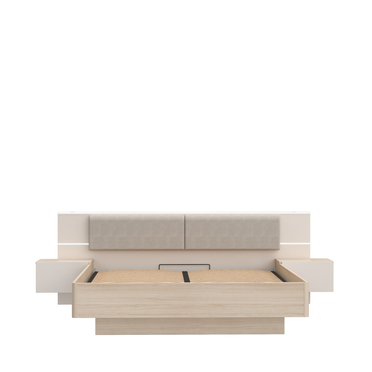 Pat Cu Noptiere Pineapple, Somiera Rabatabila, Cu LED, Riva Oak Si Sand 180 x 200 cm