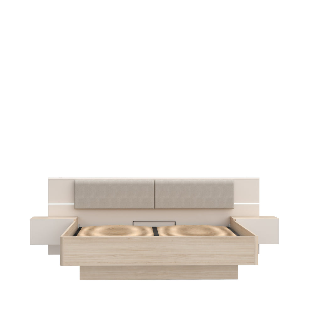 Pat Cu Noptiere Pineapple, Somiera Rabatabila, Cu LED, Riva Oak Si Sand 180 x 200 cm