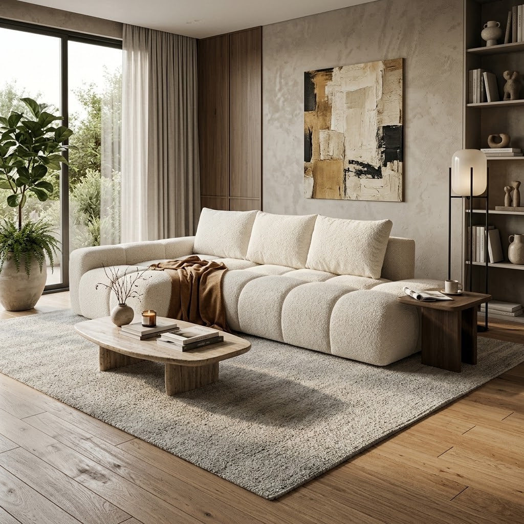 Coltar Extensibil Luna, Insula, Lada Depozitare,5 Locuri, 279 Cm ivory stanga