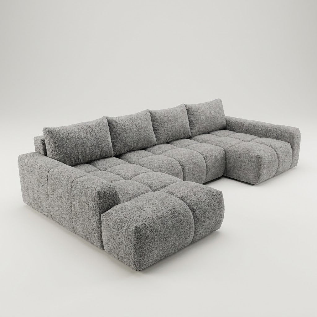 Coltar U Extensibil Luna, 6 Locuri, 340 Cm,Otoman stanga gri