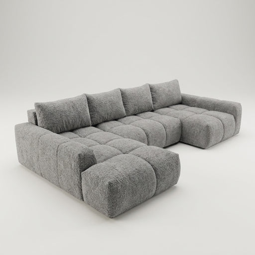 Coltar U Extensibil Luna, 6 Locuri, 340 Cm,Otoman stanga gri