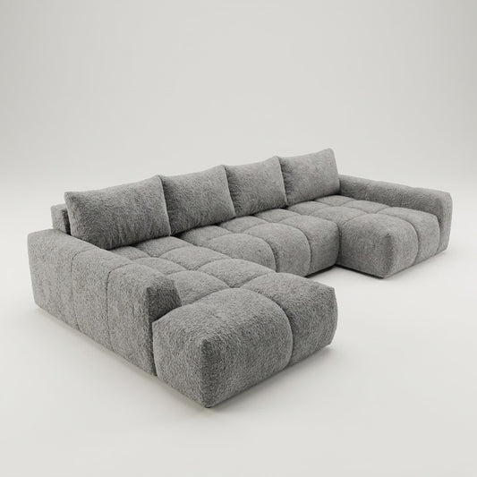 Coltar U Extensibil Luna, 6 Locuri, 340 Cm,Otoman stanga gri #variant:stanga #variant:gri
