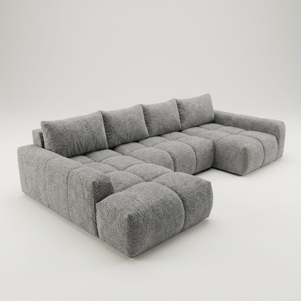 Coltar U Extensibil Luna, 6 Locuri, 340 Cm,Otoman stanga gri