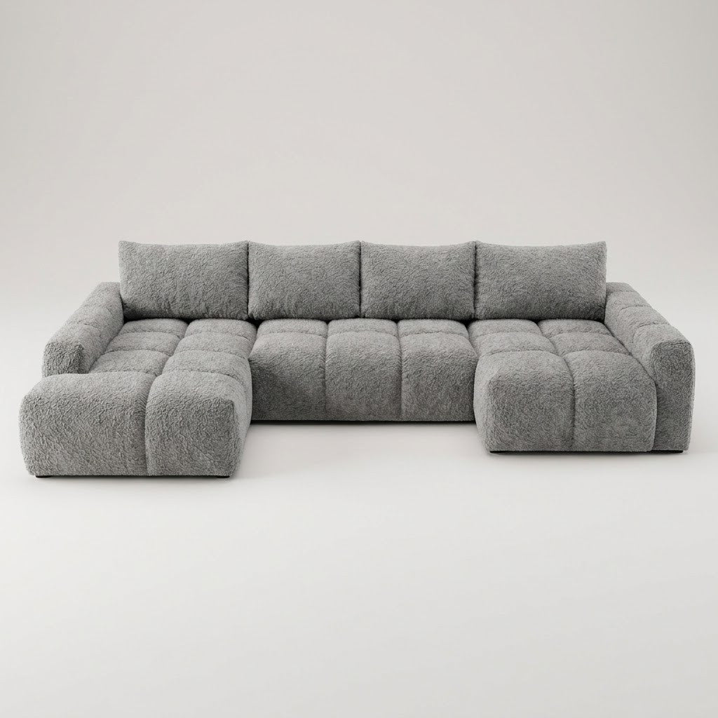 Coltar U Extensibil Luna, 6 Locuri, 340 Cm,Otoman stanga gri