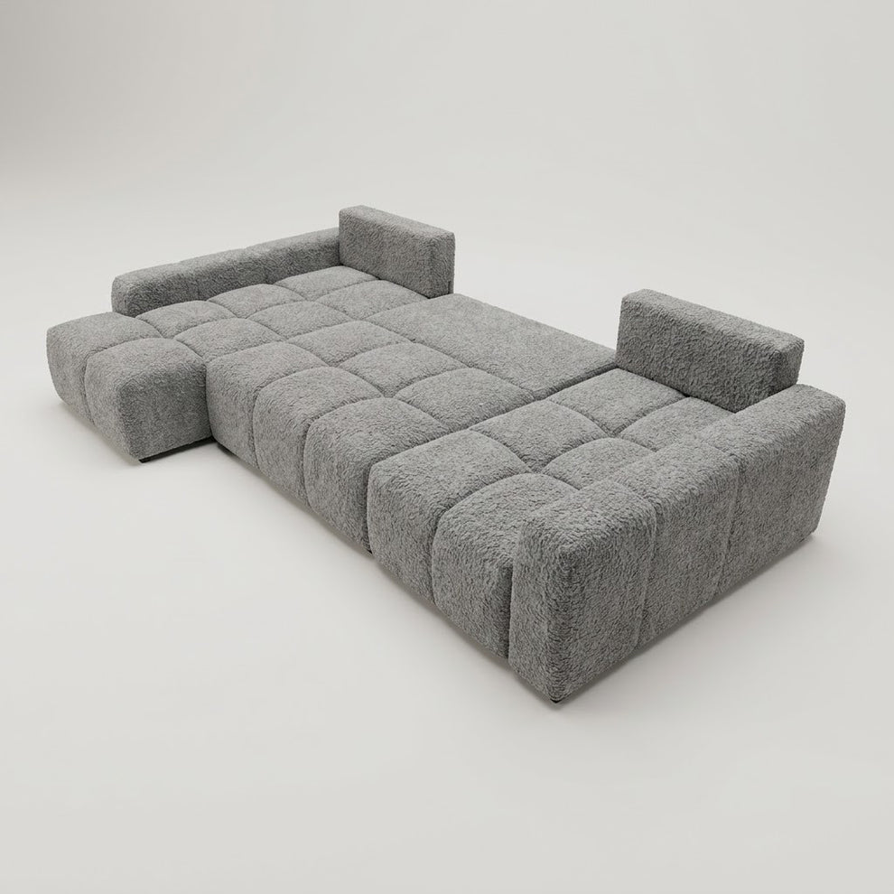 Coltar U Extensibil Luna, 6 Locuri, 340 Cm,Otoman stanga gri