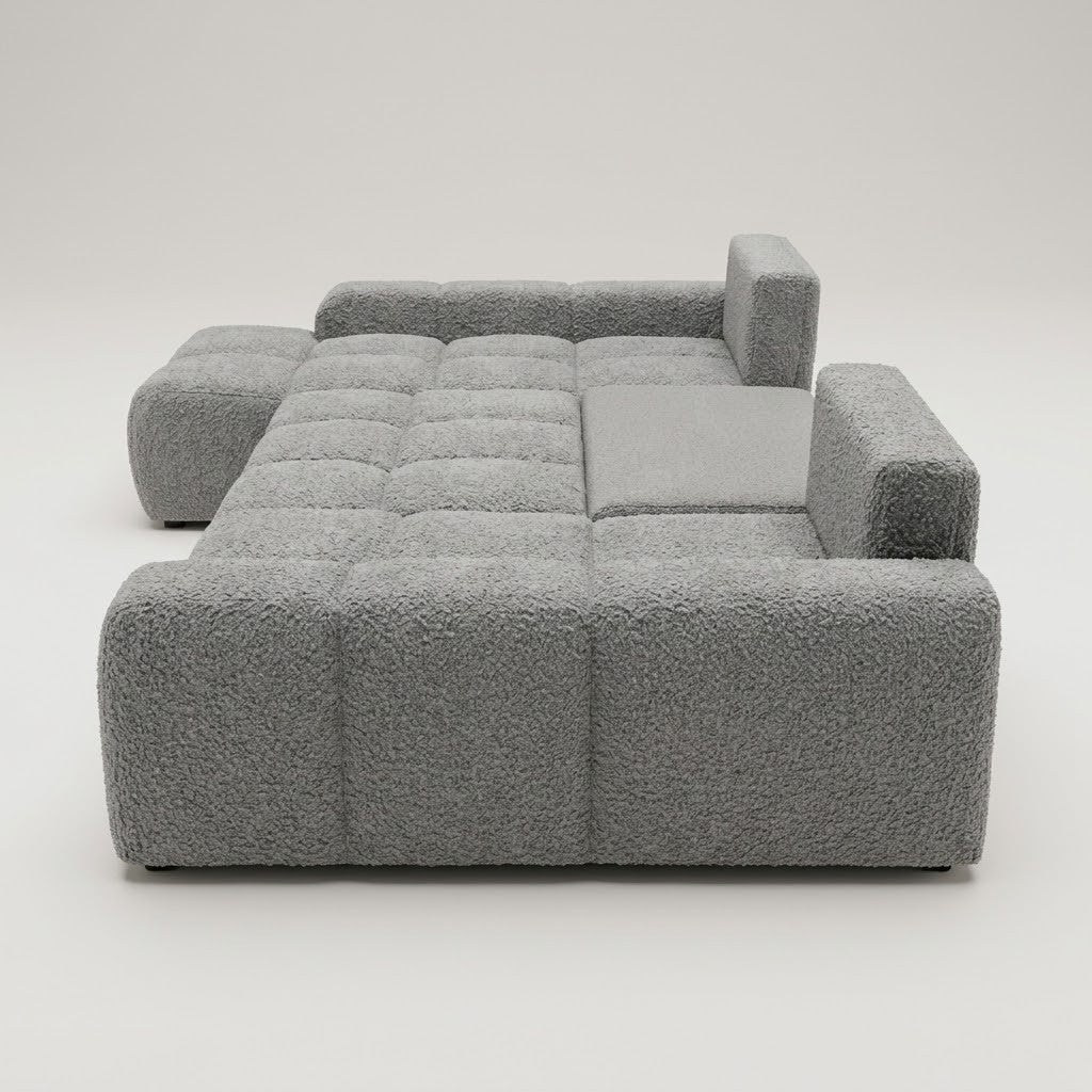 Coltar U Extensibil Luna, 6 Locuri, 340 Cm,Otoman stanga gri