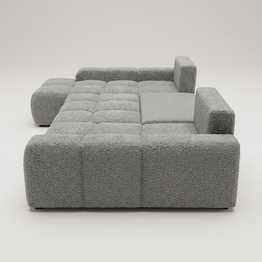 Coltar U Extensibil Luna, 6 Locuri, 340 Cm,Otoman stanga gri