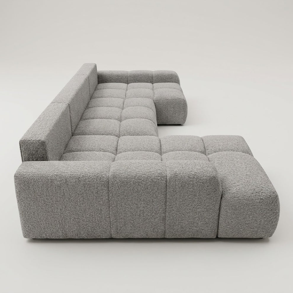 Coltar U Extensibil Luna, 6 Locuri, 340 Cm,Otoman stanga gri