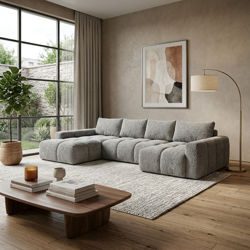 Coltar U Extensibil Luna, 6 Locuri, 340 Cm,Otoman stanga gri