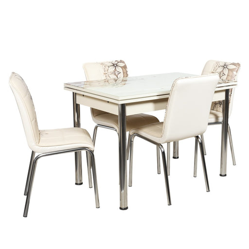 Set Masa Extensibila cu 4 scaune Cristal, Crem, 110/170 x 70 cm