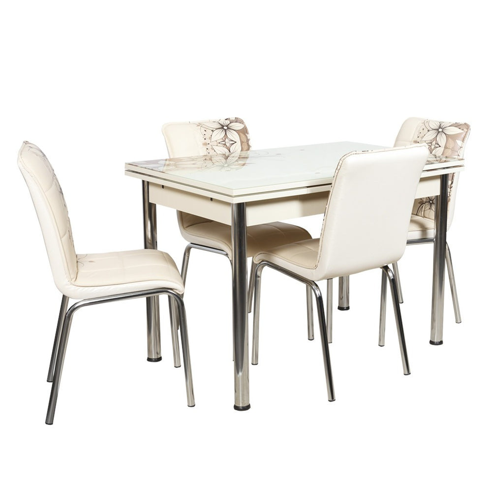 Set Masa Extensibila cu 4 scaune Cristal, Crem, 110/170 x 70 cm