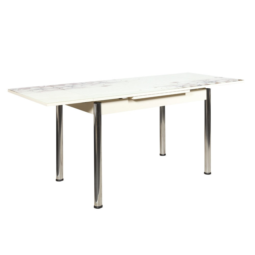 Set Masa Extensibila cu 4 scaune Cristal, Crem, 110/170 x 70 cm