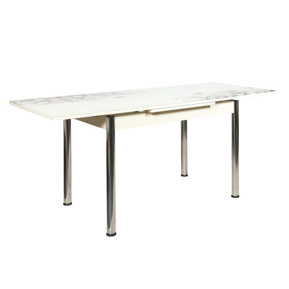 Set Masa Extensibila cu 4 scaune Cristal, Crem, 110/170 x 70 cm