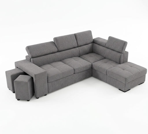 Coltar Extensibil Cu Otoman Ventotene, 5 Locuri, Taburete integrate, Lada Depozitare, Gri inchis, 265 Cm
