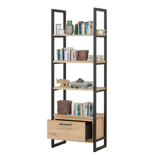 Biblioteca Reno Cu 1 Sertar, Smoked Oak, Furnir Din Lemn Masiv, 69.5 Cm