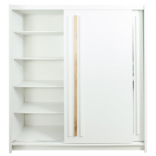 Dulap alb Anderssen pentru haine, design modern cu usi culisante si oglinda, 200 cm