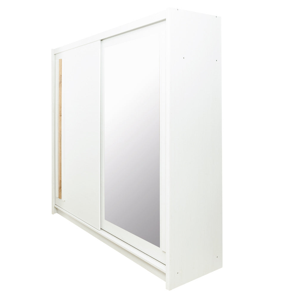 Dulap alb Anderssen pentru haine, design modern cu usi culisante si oglinda, 200 cm