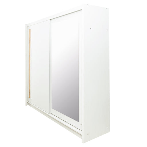 Dulap alb Anderssen pentru haine, design modern cu usi culisante si oglinda, 200 cm