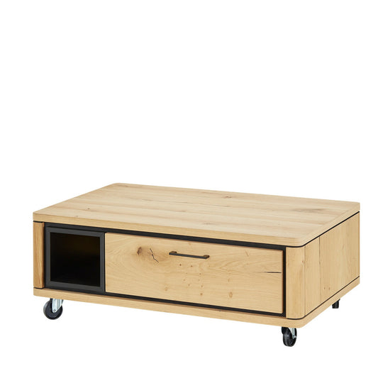 Masa Cafea Tulsa Smoked Oak, Furnir Din Lemn Masiv, 110 Cm