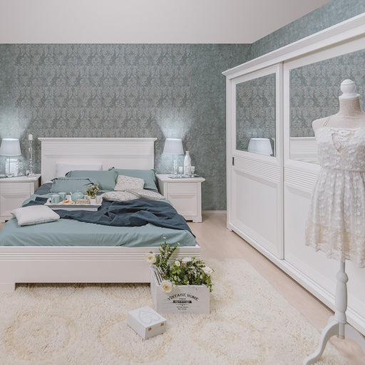Set Dormitor Verona Bianco, Pat Cu Dimensiune saltea 160 X 200 Cm, 2 Noptiere Si Dulap